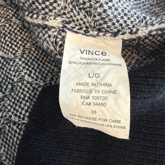 Vince Wool Cashmere Womens V Neck Sweater Large Geometric Honeycomb - Picture 5 of 10